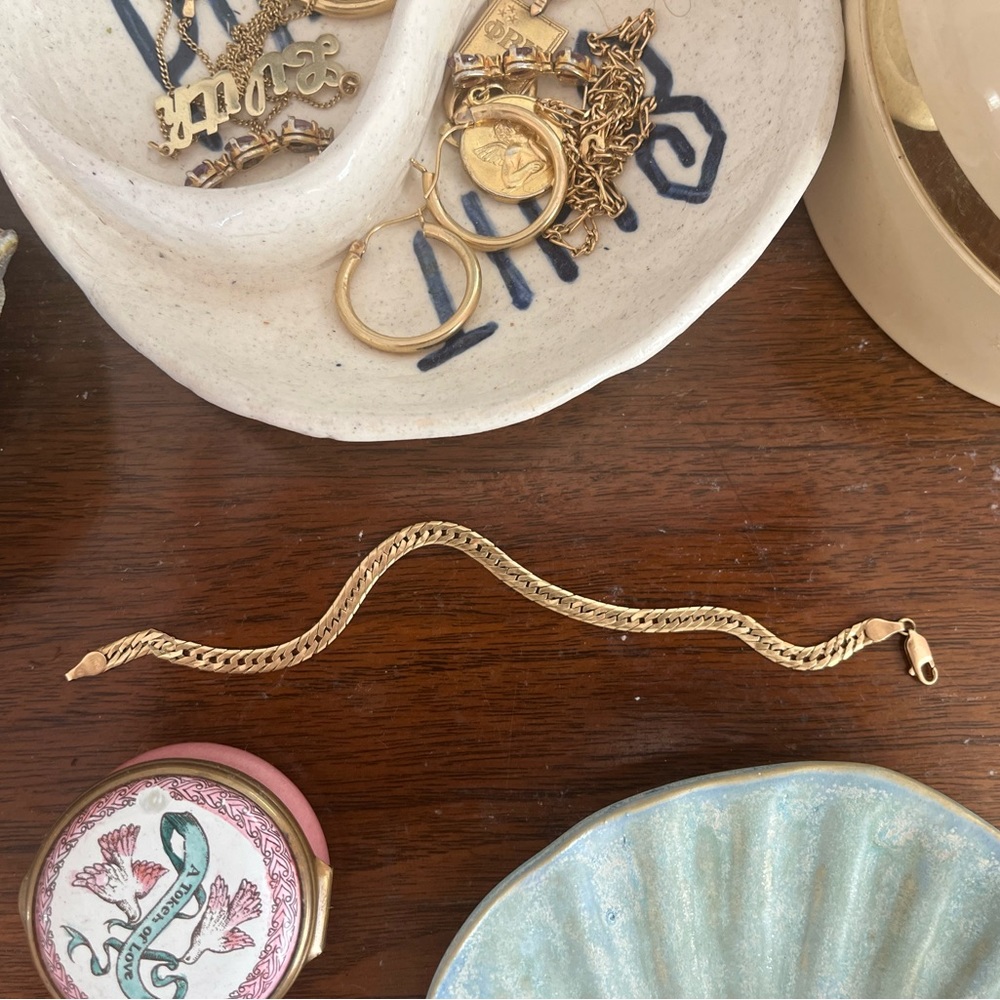 Vintage 14k gold bracelet herringbone curb chain
